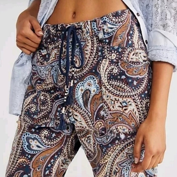 Free People Paisley Ankle Pants - Blue and Brown - Picture 2 of 16